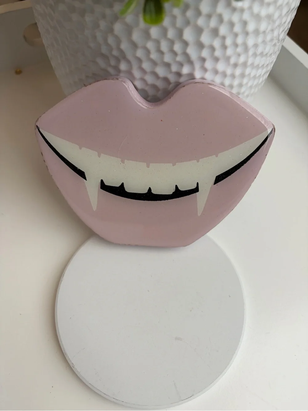 Pink Vampire Lip Halloween table top decor  - Set of 2